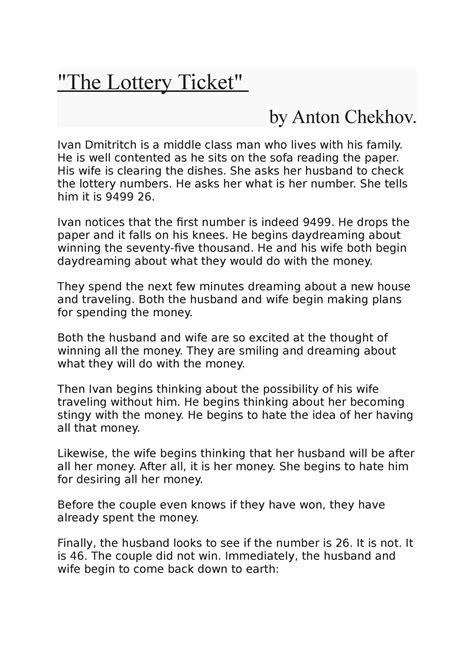 the lottery ticket anton chekhov summary|The lottery ticket .